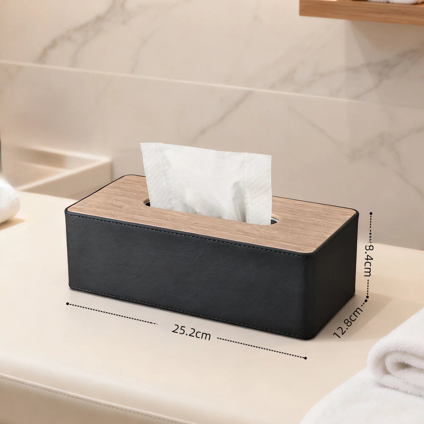 Wood Grain Leather Tissue Box Cover - Detail View 2