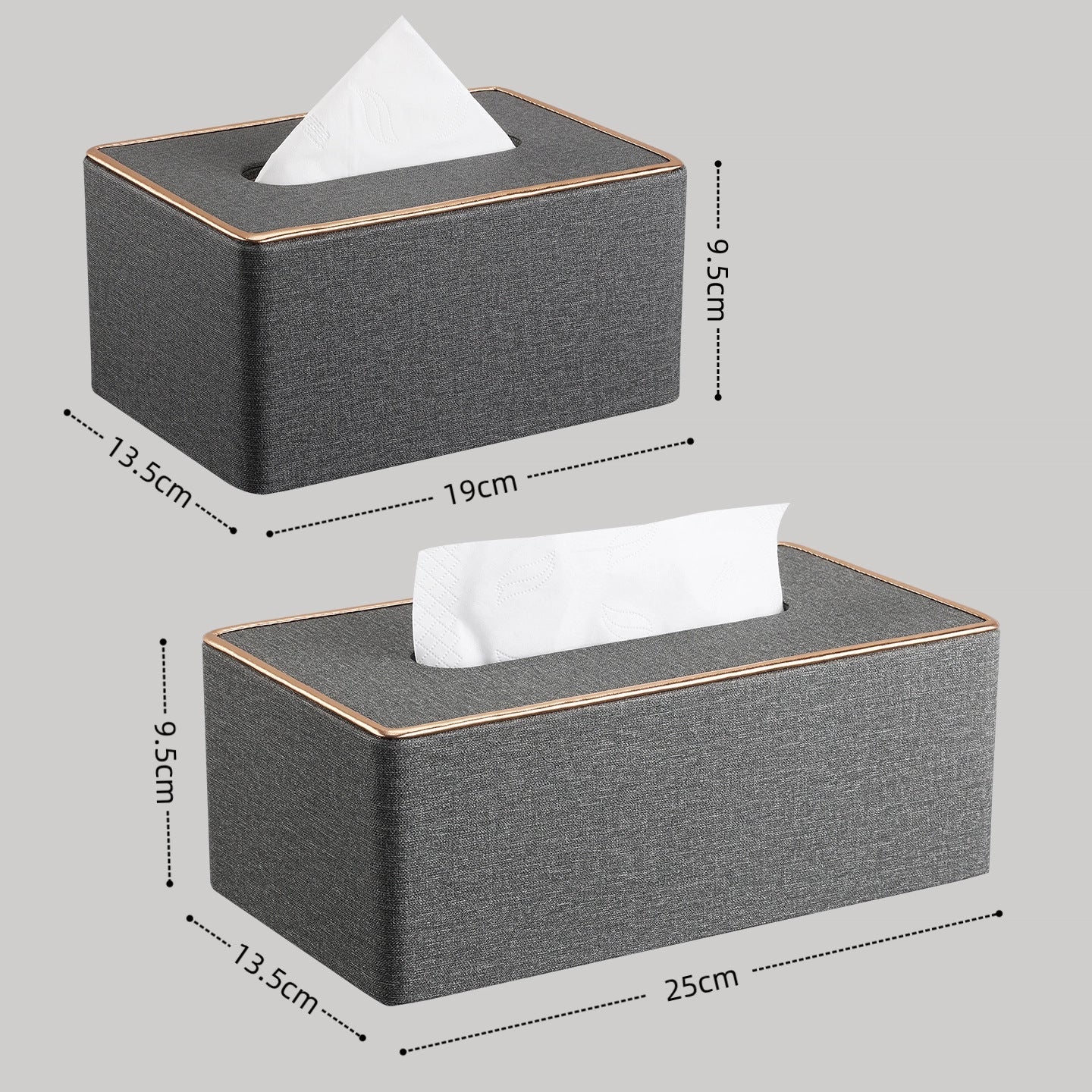 Rose Gold Trim Linen Tissue Box Cover - Linen Beige - 19*13.5*9.5cm