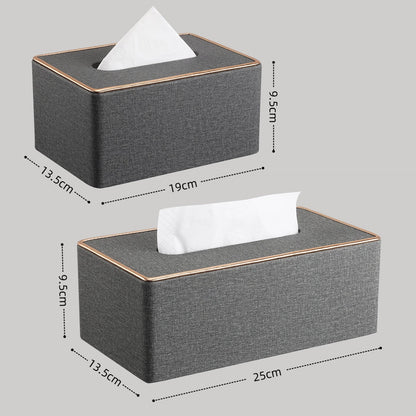 Rose Gold Trim Linen Tissue Box Cover - Linen Beige - 19*13.5*9.5cm