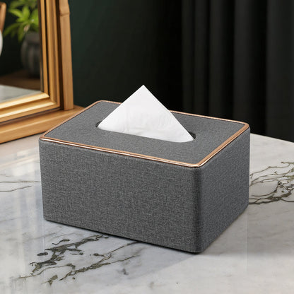 Rose Gold Trim Linen Tissue Box Cover - Linen Gray - 19*13.5*9.5cm
