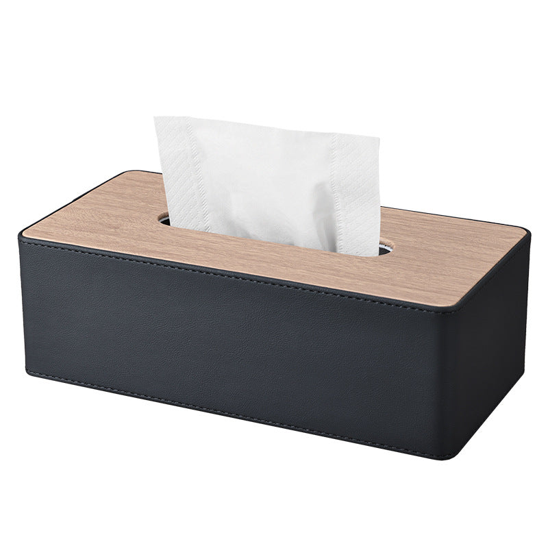 Wood Grain Leather Tissue Box Cover - Detail View 1