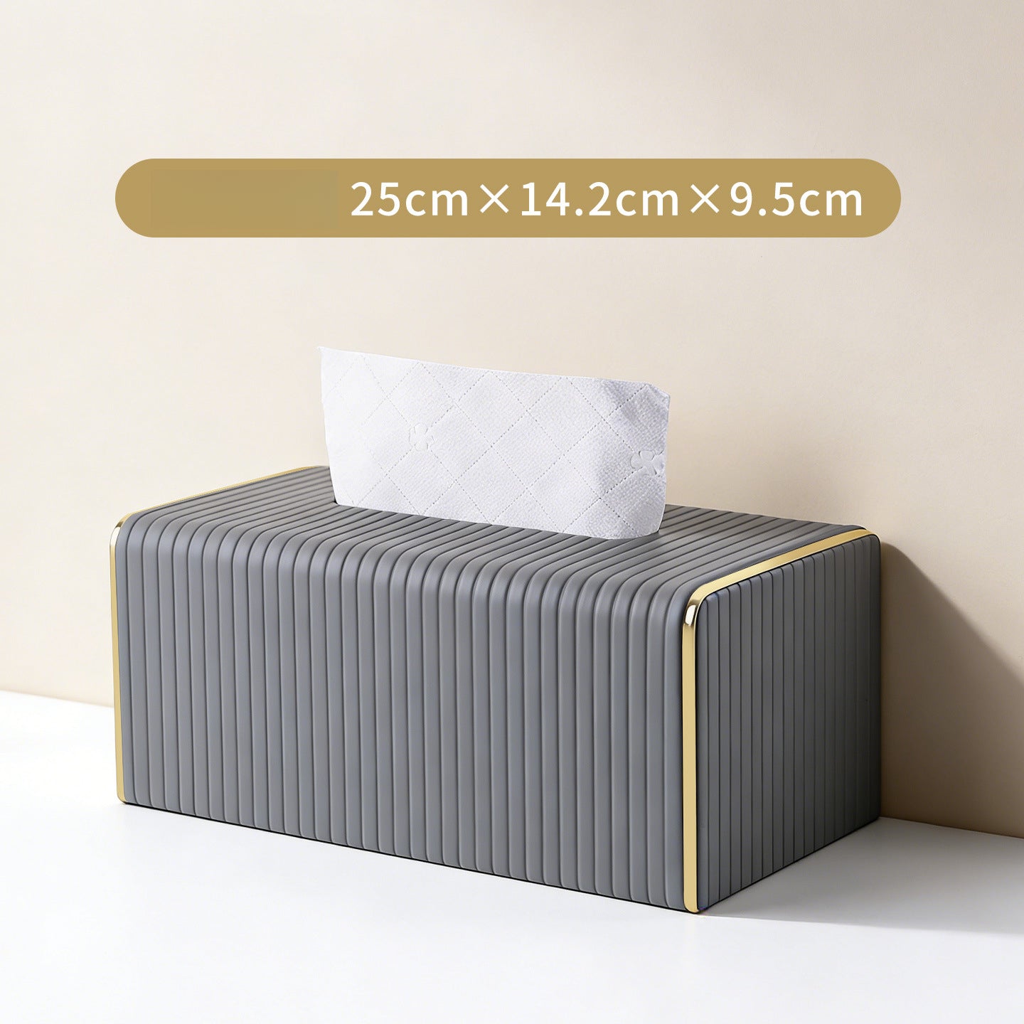 Gold Trim Striped Leather Tissue Box Cover - Detail View 12