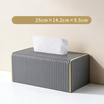Gold Trim Striped Leather Tissue Box Cover - Detail View 12