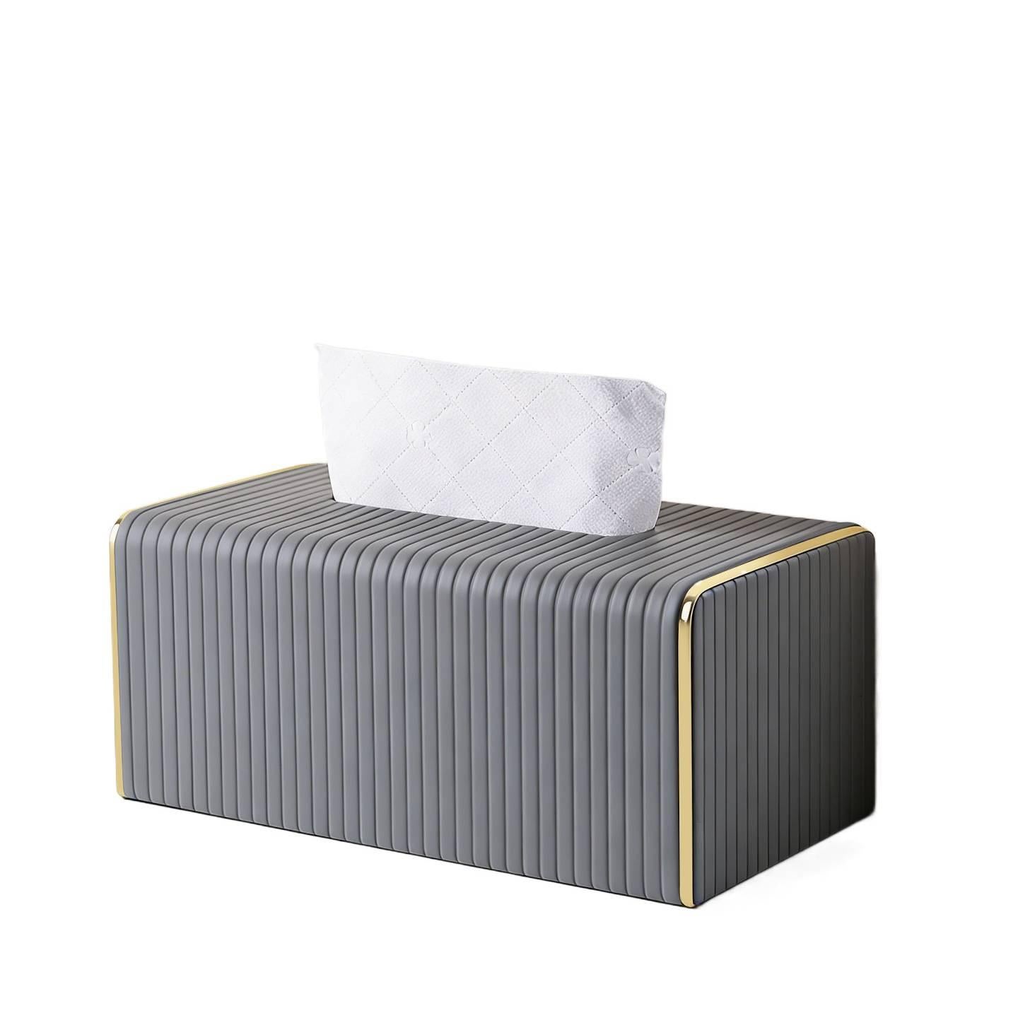 Gold Trim Striped Leather Tissue Box Cover - Detail View 4