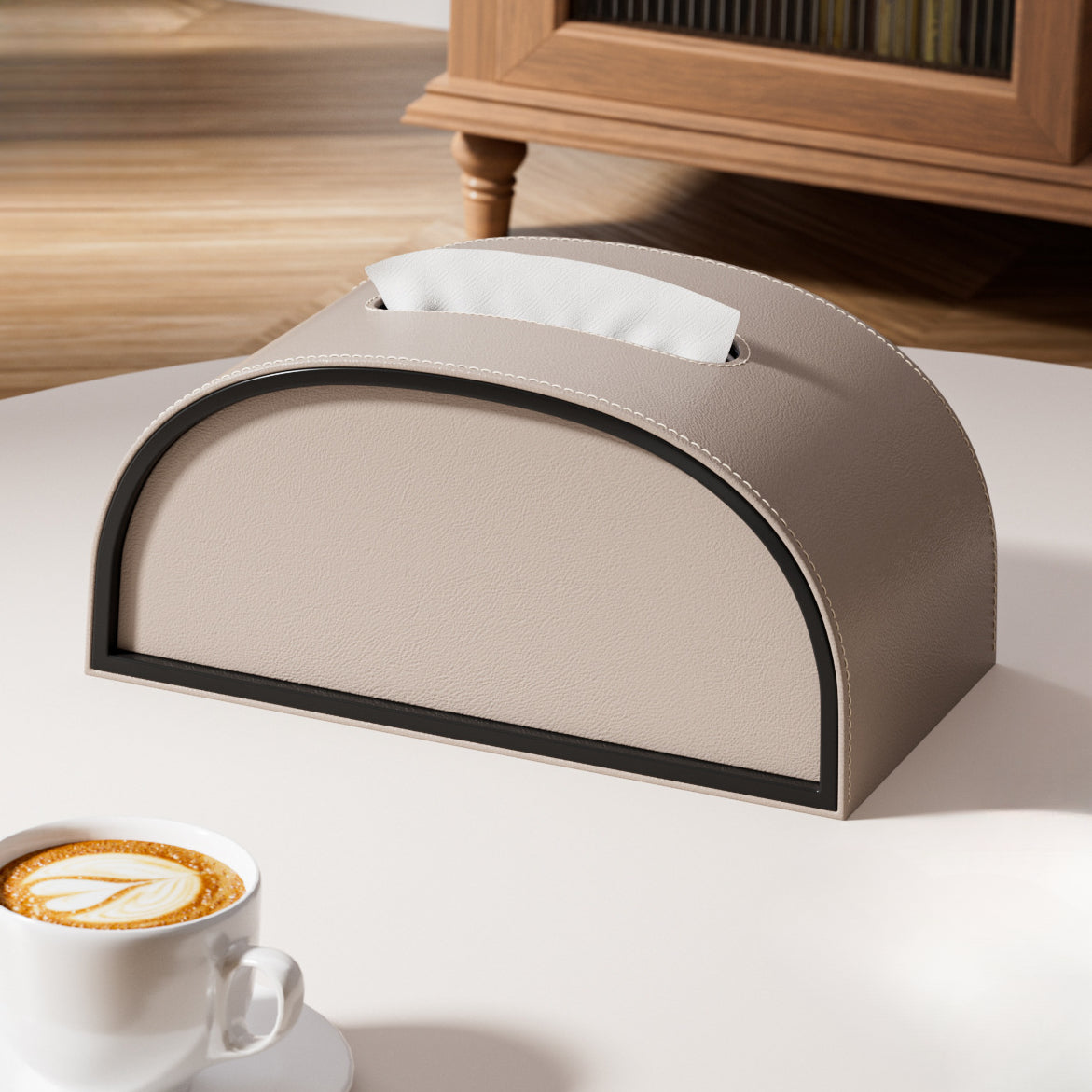 Semicircle Leather Tissue Box Cover - Detail View 10