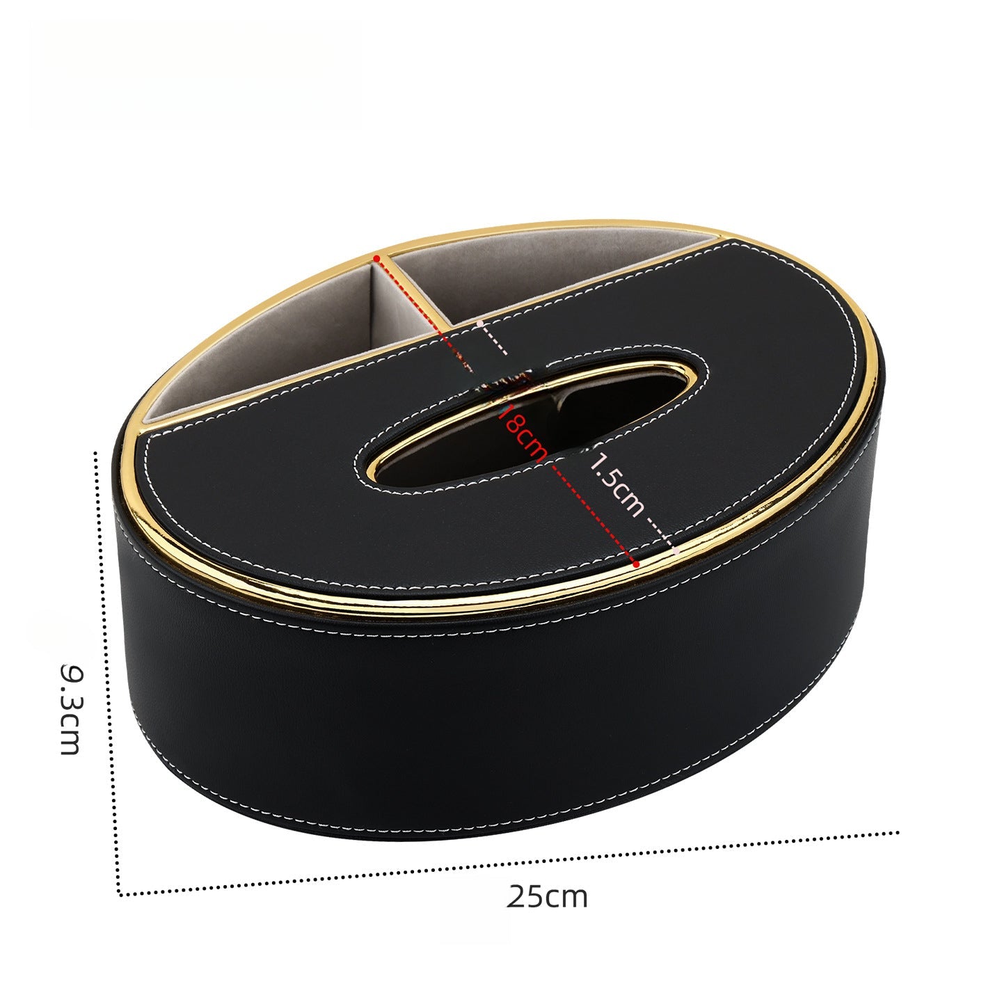 Oval Leather Tissue Box with Storage Compartment - Detail View 3