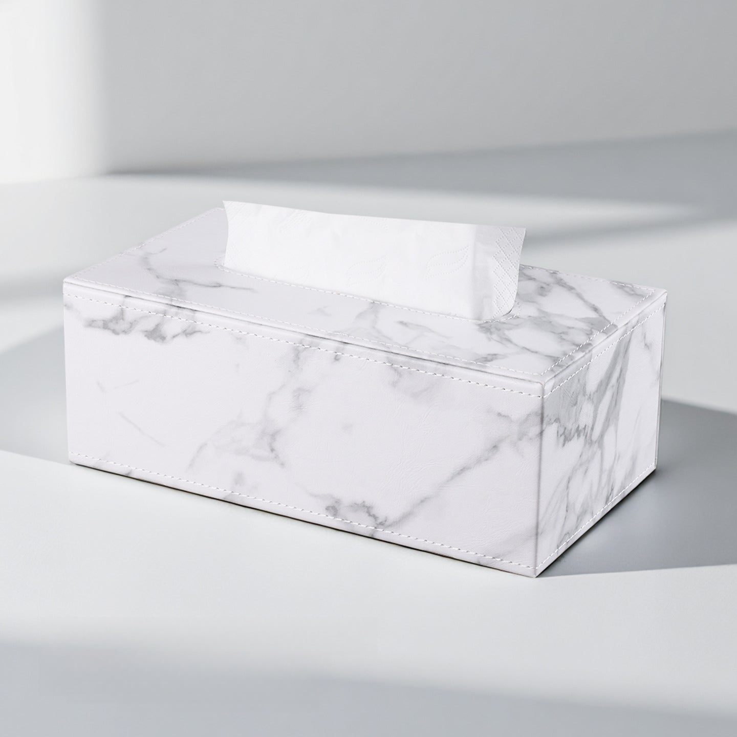 Leather Tissue Box Cover - White Quilted Square