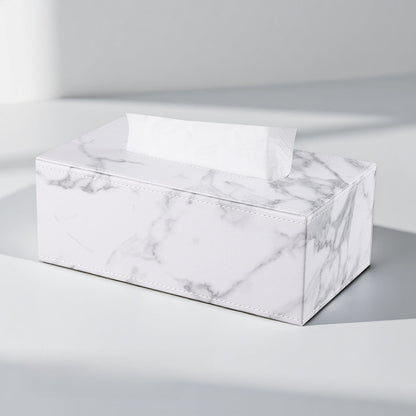 Leather Tissue Box Cover - White Quilted Square
