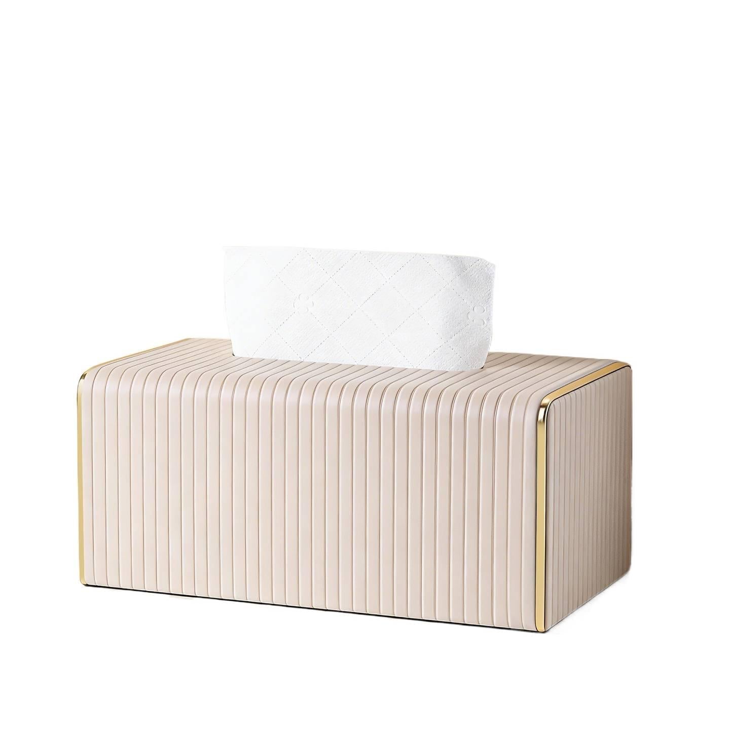 Gold Trim Striped Leather Tissue Box Cover - Detail View 2