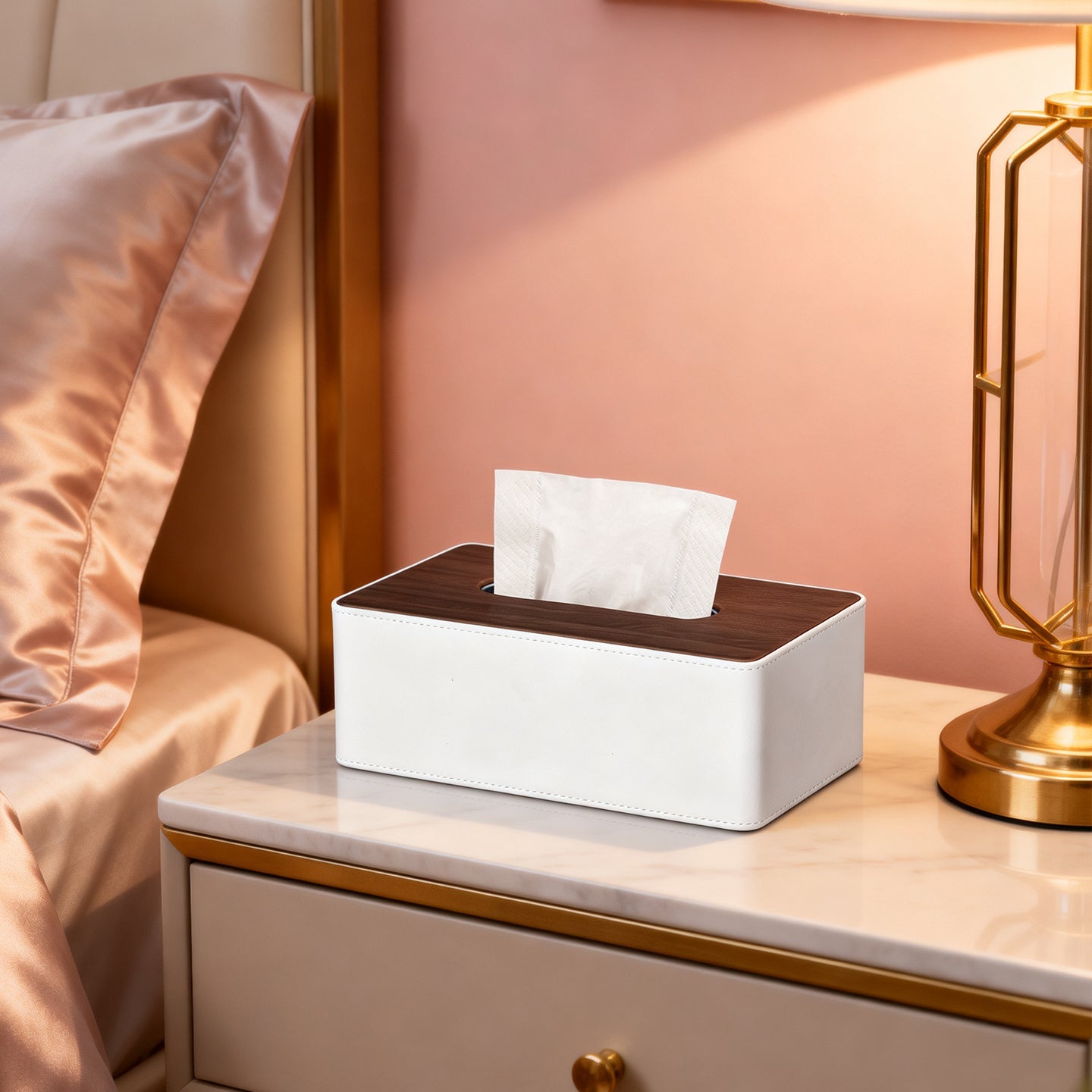 Wood Grain Leather Tissue Box Cover - Detail View 7