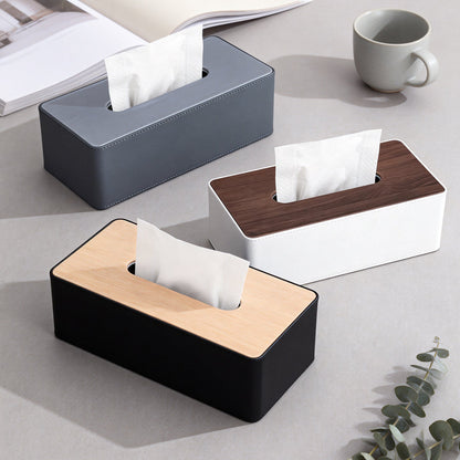 Wood Grain Leather Tissue Box Cover - White Wood Grain Medium - square tissue box