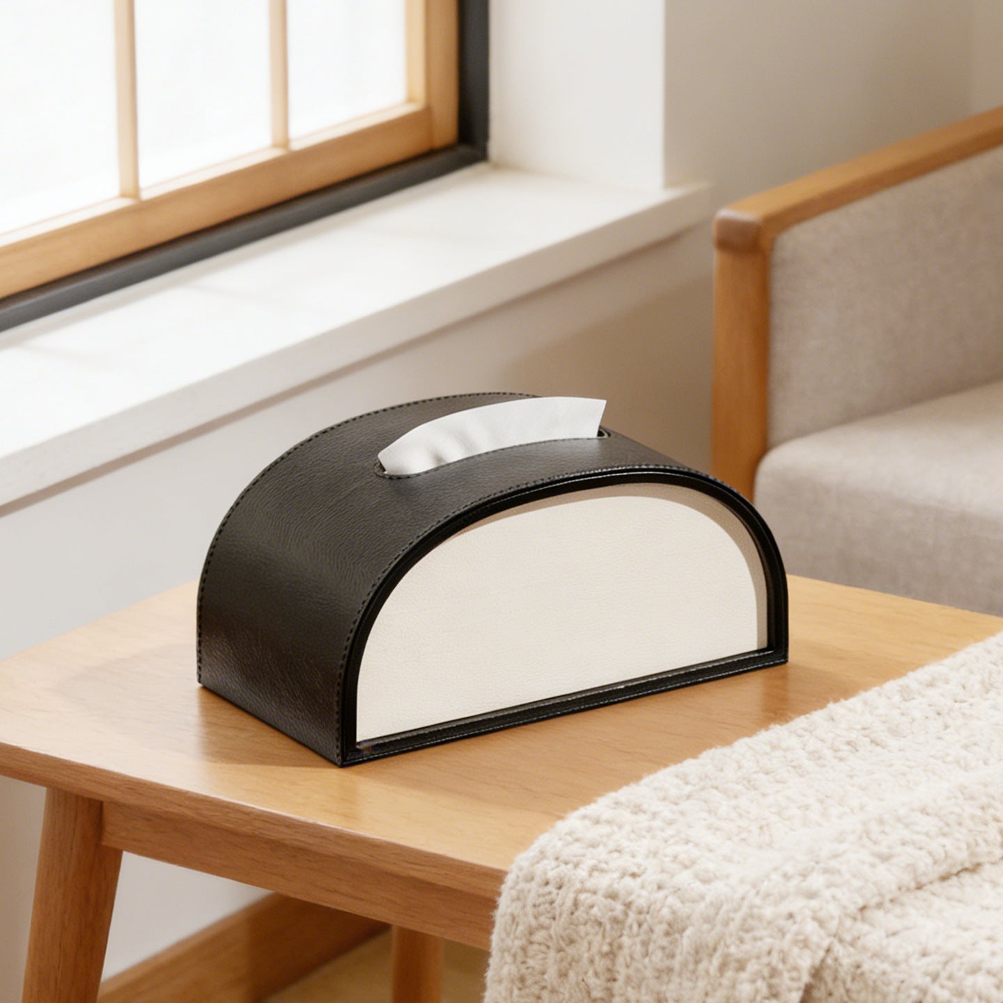 Semicircle Leather Tissue Box Cover - Orange
