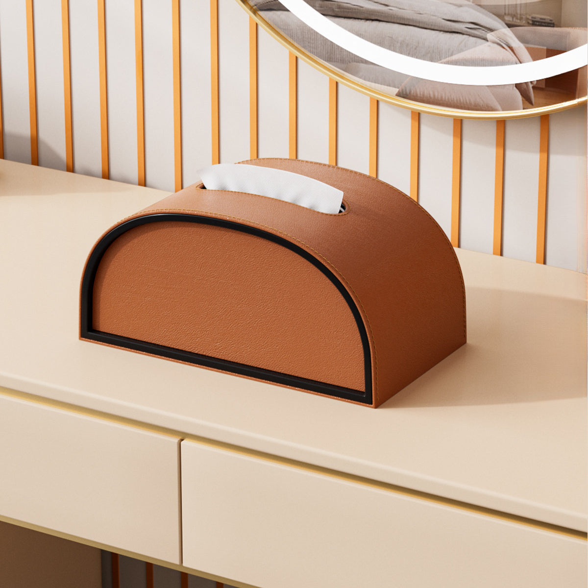 Semicircle Leather Tissue Box Cover - Detail View 7