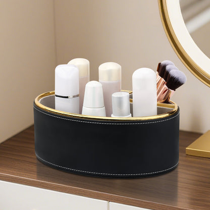 Oval Leather Tissue Box with Storage Compartment - Detail View 2