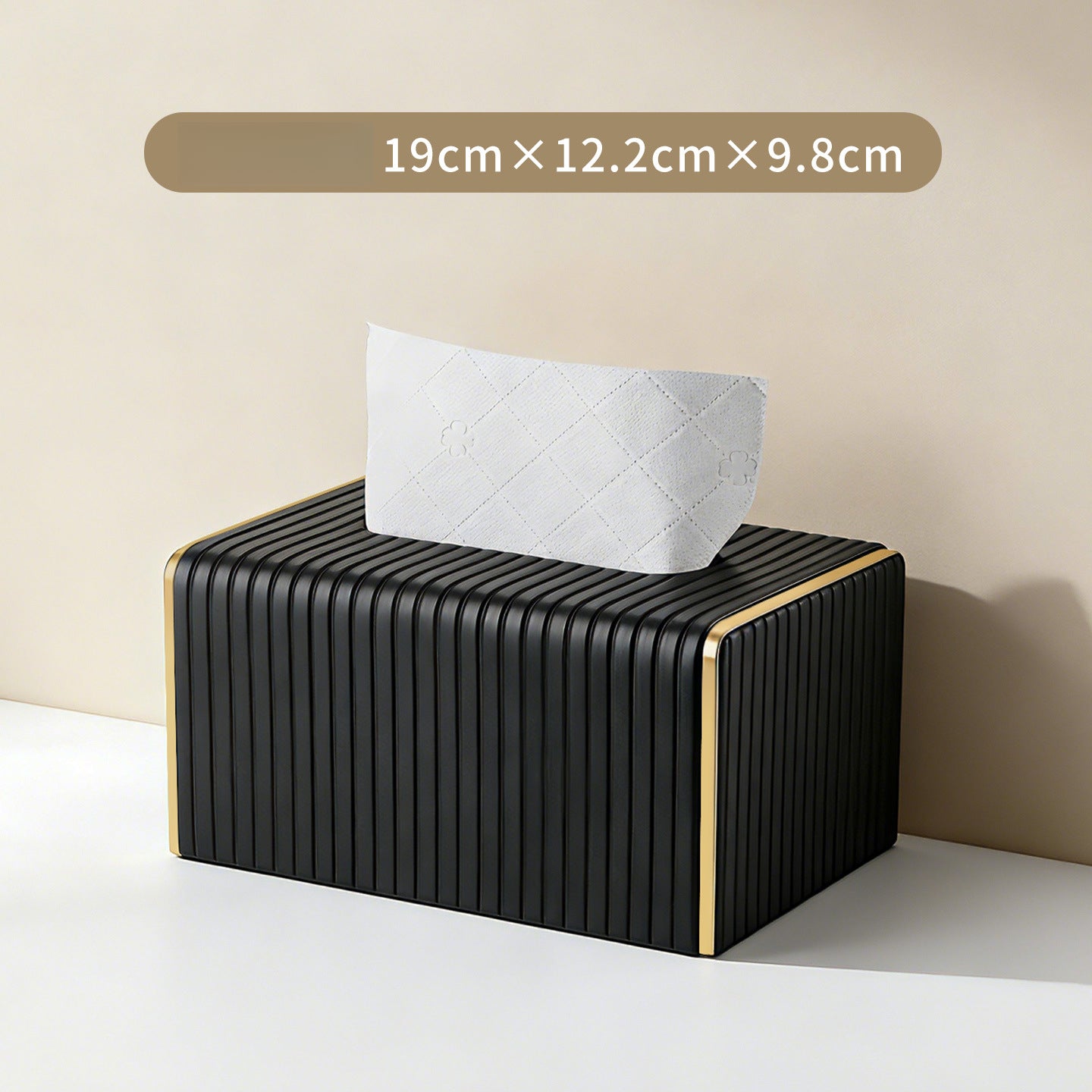 Gold Trim Striped Leather Tissue Box Cover - Detail View 8