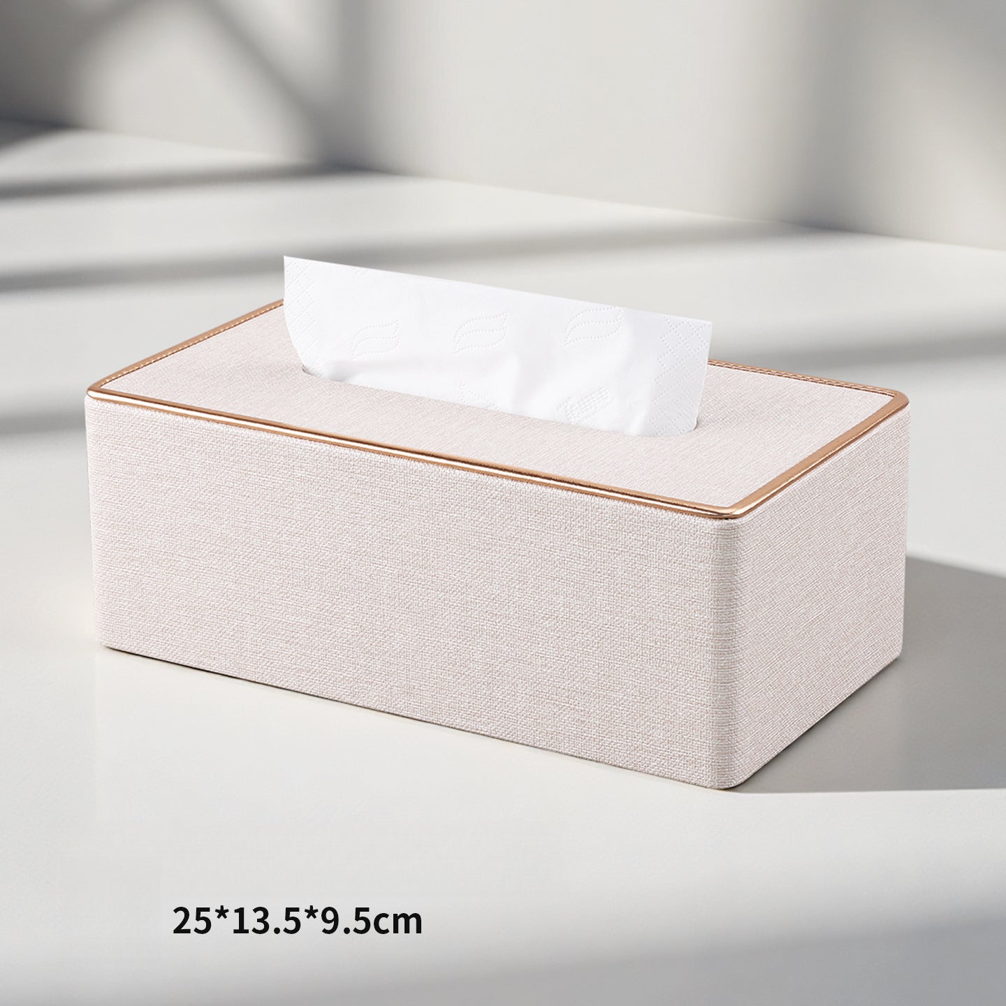 Rose Gold Trim Linen Tissue Box Cover - Detail View 3
