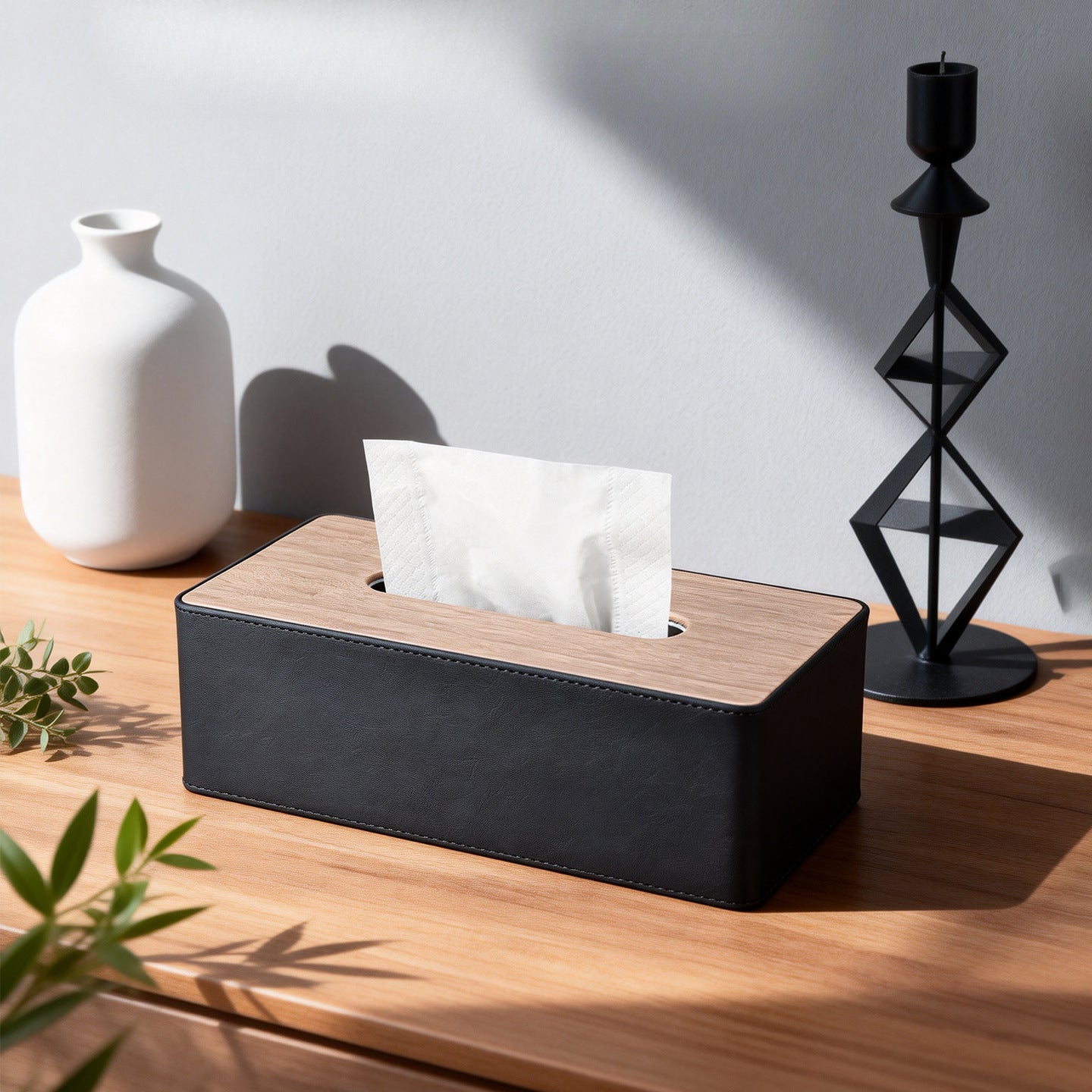 Wood Grain Leather Tissue Box Cover - Detail View 11
