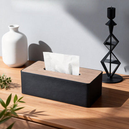 Wood Grain Leather Tissue Box Cover - Detail View 11