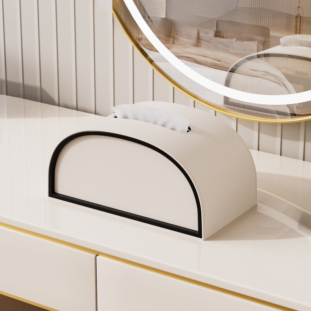 Semicircle Leather Tissue Box Cover - Detail View 12