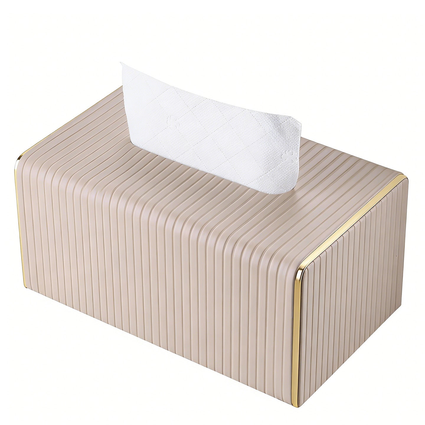Gold Trim Striped Leather Tissue Box Cover - Black Large - Rectangular tissue box