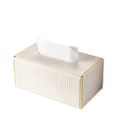 Gold Trim Striped Leather Tissue Box Cover - Detail View 3