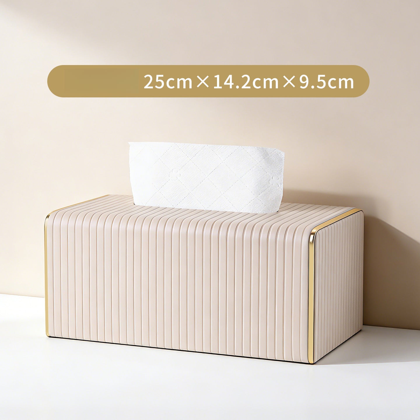 Gold Trim Striped Leather Tissue Box Cover - Detail View 9