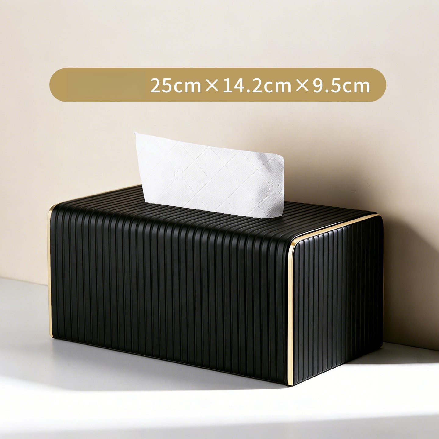 Gold Trim Striped Leather Tissue Box Cover - Detail View 11