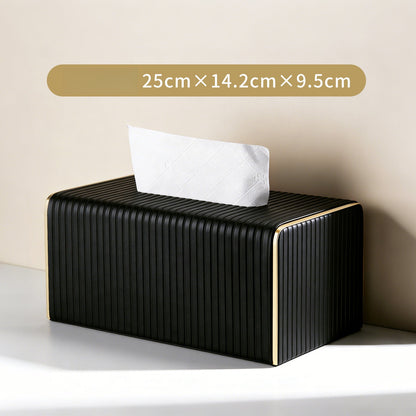 Gold Trim Striped Leather Tissue Box Cover - Detail View 11