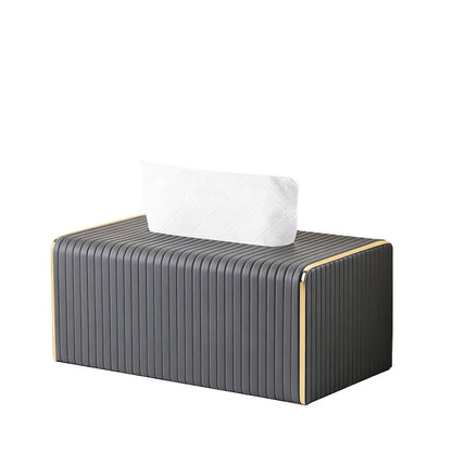 Gold Trim Striped Leather Tissue Box Cover - Detail View 5