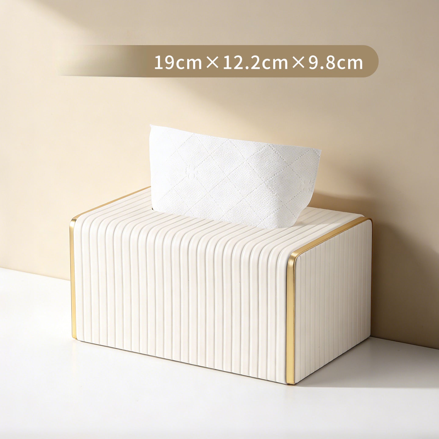 Gold Trim Striped Leather Tissue Box Cover - Detail View 7