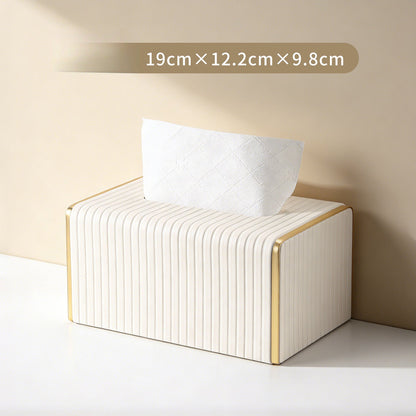 Gold Trim Striped Leather Tissue Box Cover - Detail View 7