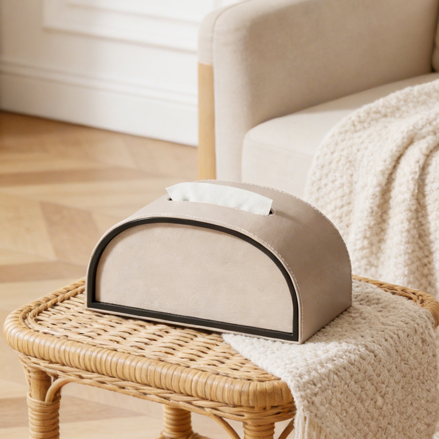 Semicircle Leather Tissue Box Cover - White