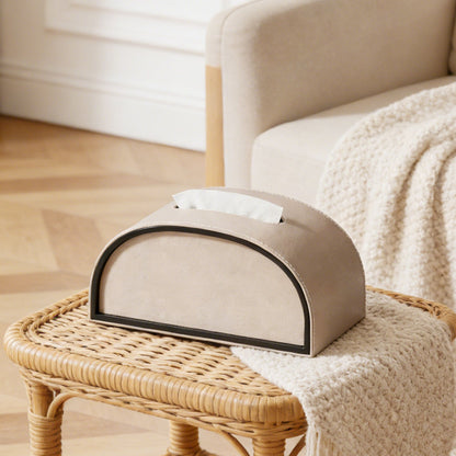 Semicircle Leather Tissue Box Cover - White