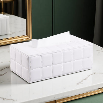 Leather Tissue Box Cover - White Quilted