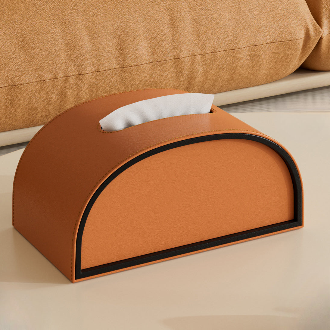 Semicircle Leather Tissue Box Cover - Detail View 8