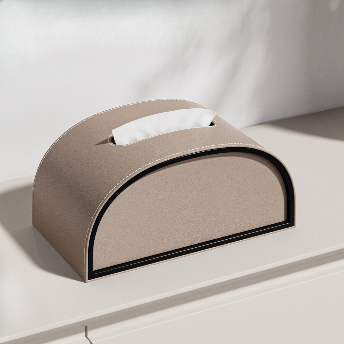 Semicircle Leather Tissue Box Cover - Detail View 9
