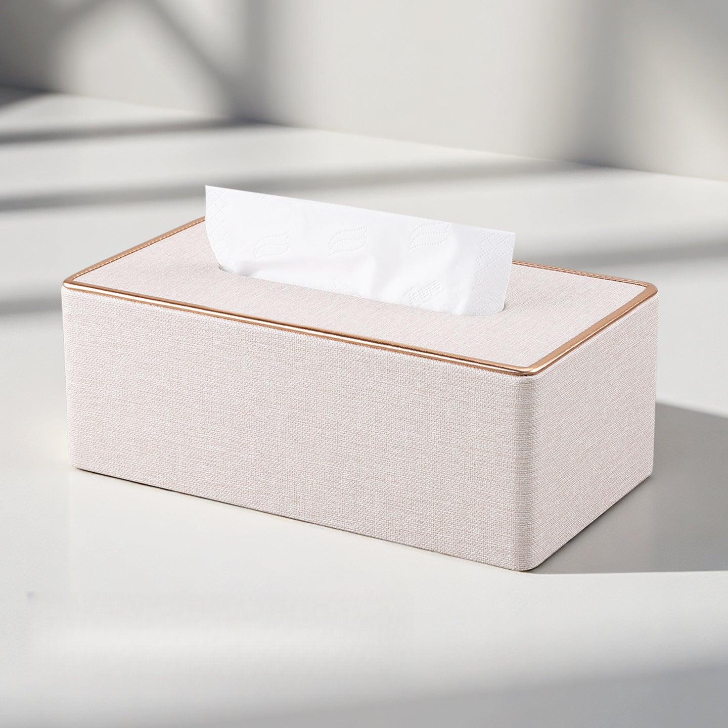 Rose Gold Trim Linen Tissue Box Cover - Detail View 5