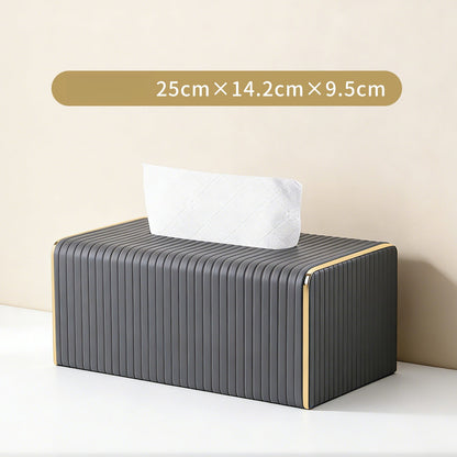 Gold Trim Striped Leather Tissue Box Cover - Detail View 13