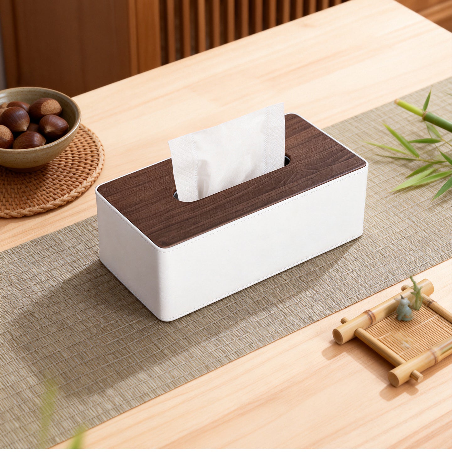 Wood Grain Leather Tissue Box Cover - Detail View 10