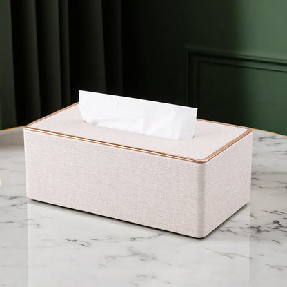 Rose Gold Trim Linen Tissue Box Cover - Linen Beige - 25*14*9.5cm