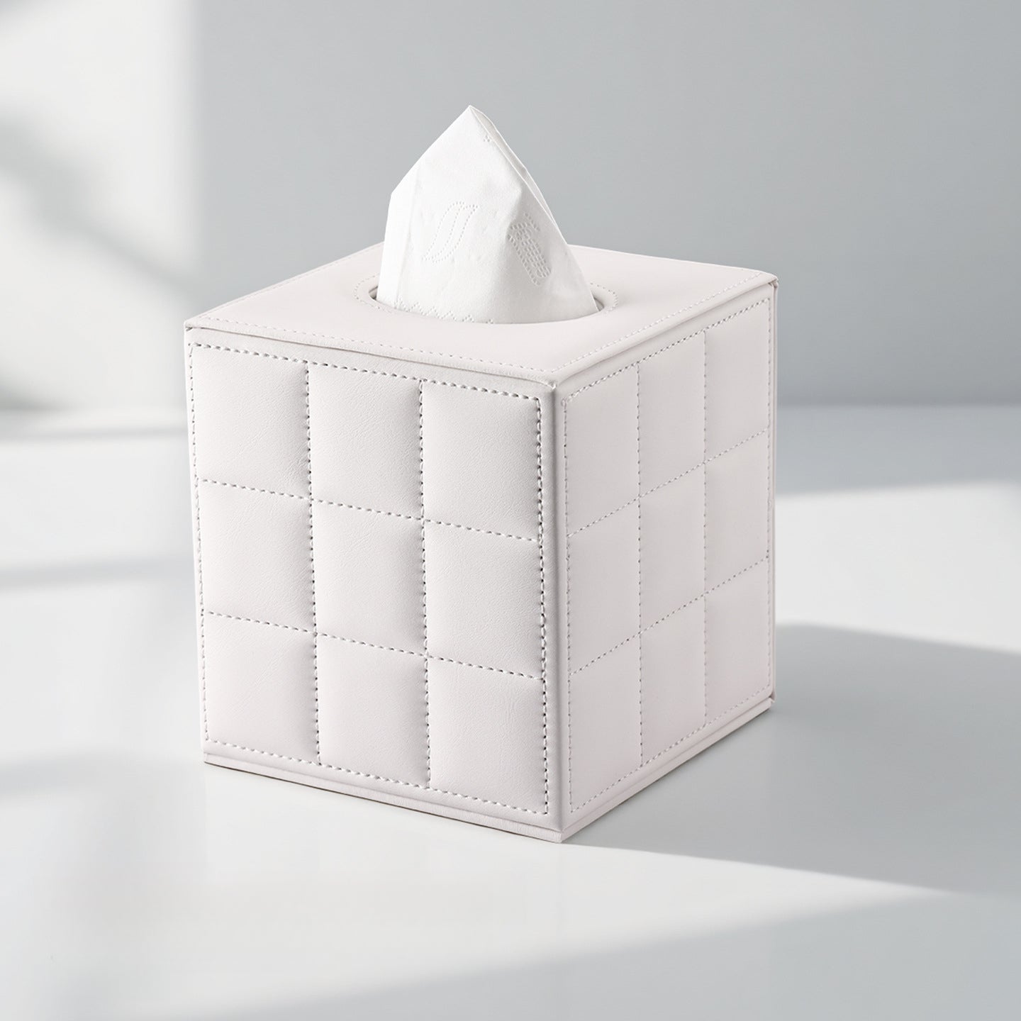 Leather Tissue Box Cover - White Marble Square