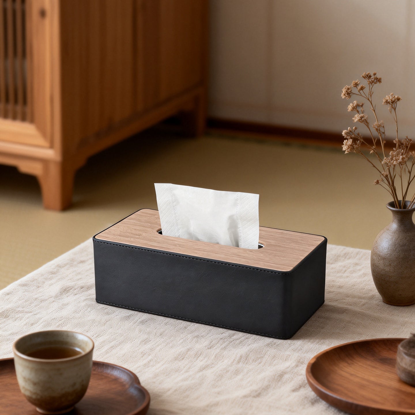 Wood Grain Leather Tissue Box Cover - Detail View 8