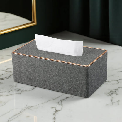 Rose Gold Trim Linen Tissue Box Cover - Linen Gray - 25*14*9.5cm