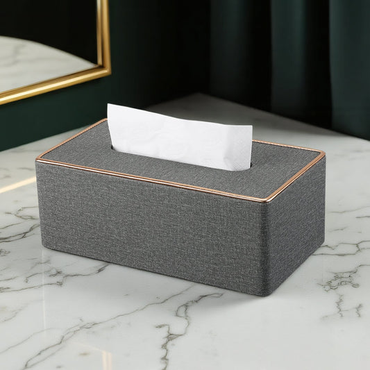 Rose Gold Trim Linen Tissue Box Cover - Linen Gray - 25*14*9.5cm