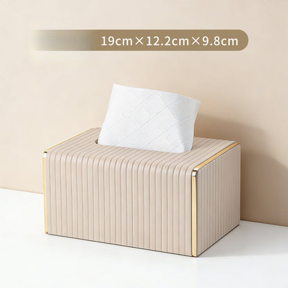 Gold Trim Striped Leather Tissue Box Cover - Detail View 6