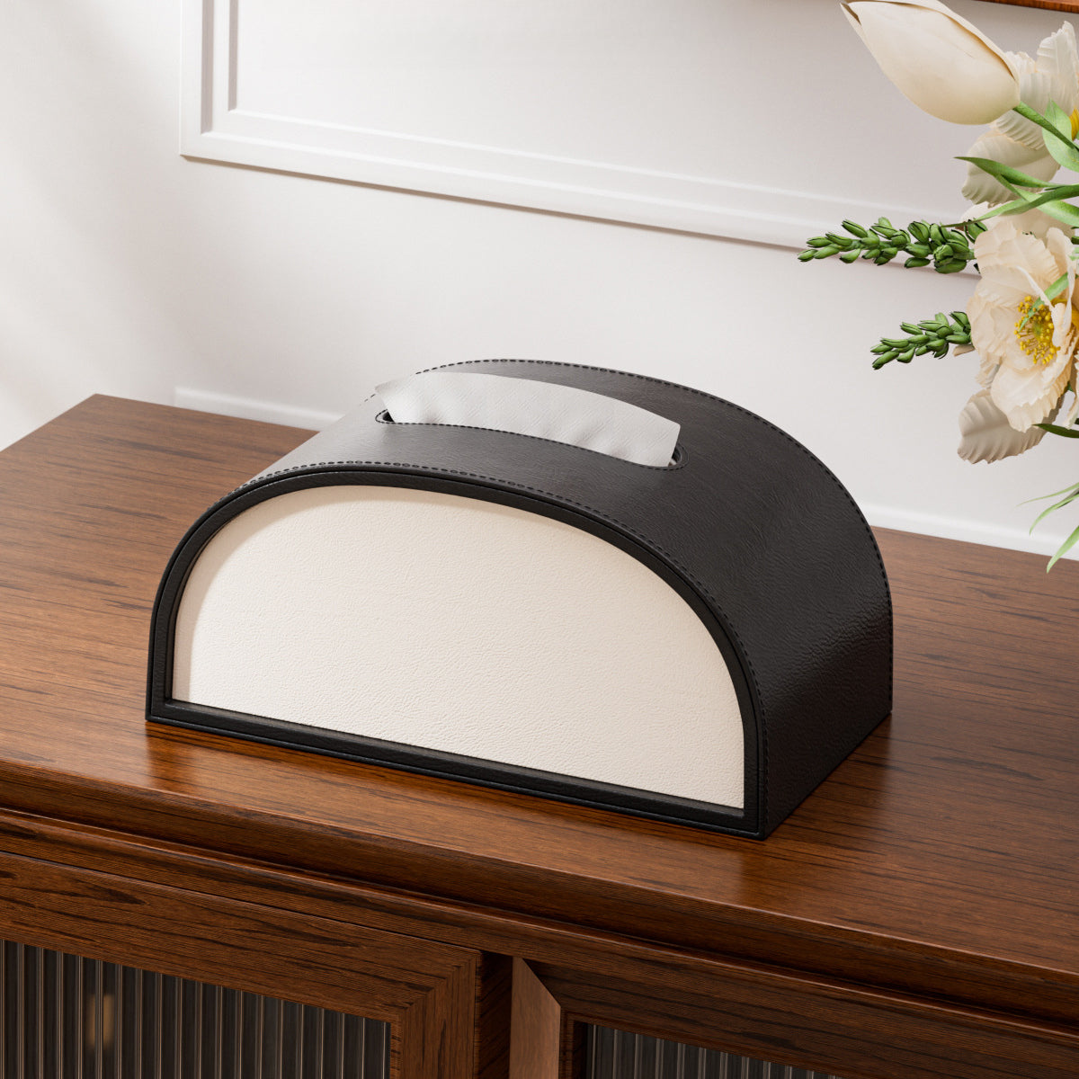 Semicircle Leather Tissue Box Cover - Detail View 14