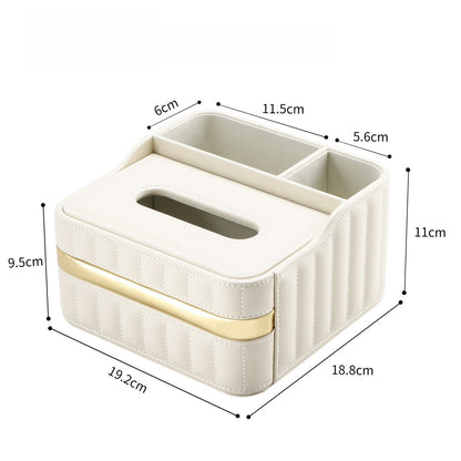 Gold Trim Leather Tissue Box Storage Organizer - Detail View 3