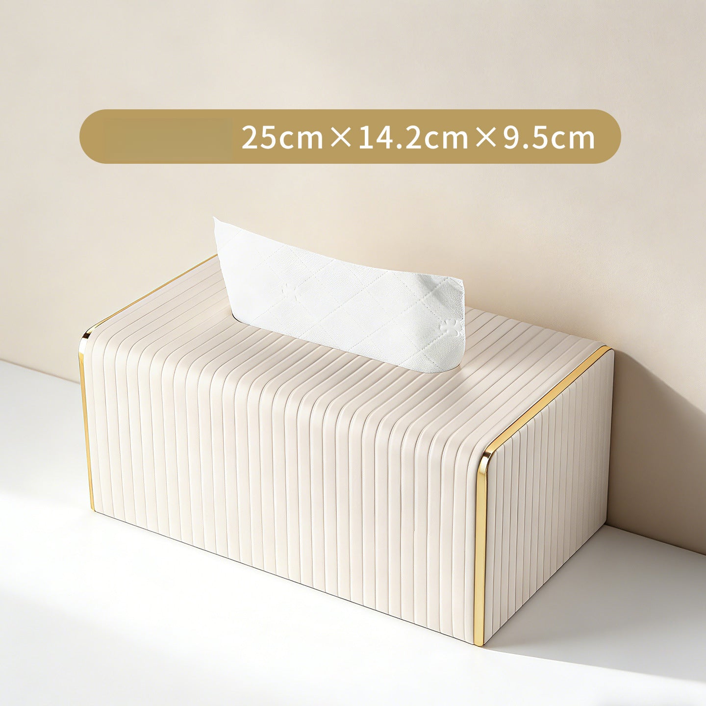 Gold Trim Striped Leather Tissue Box Cover - Detail View 10