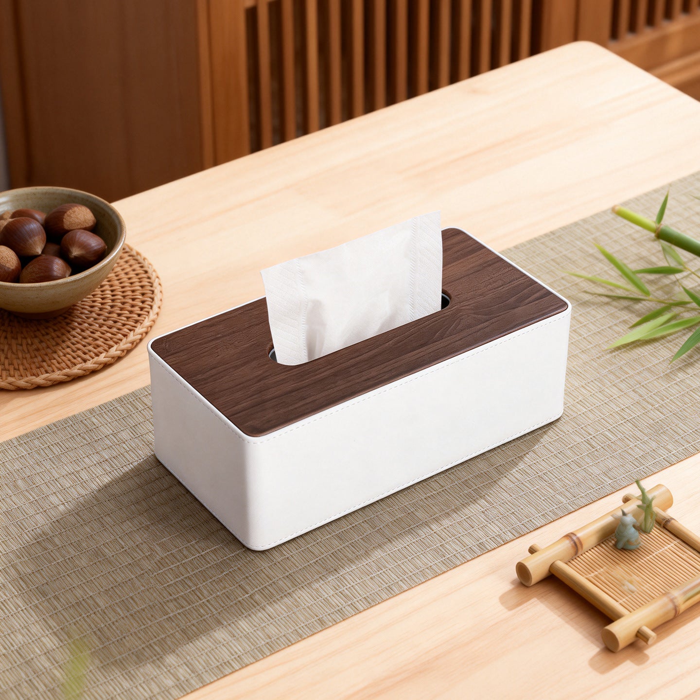 Wood Grain Leather Tissue Box Cover - Black Wood Grain Small - square tissue box